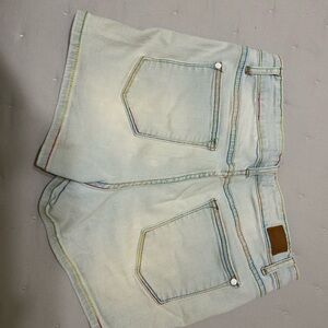 Light Blue Denim Shorts with Rainbow Stitching